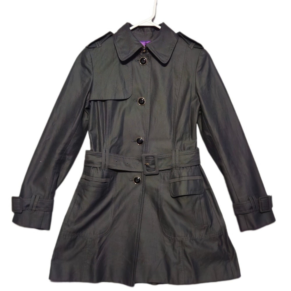 Banana Republic Trench Coat Women XS Black Belted Dark Academia Classic Coat